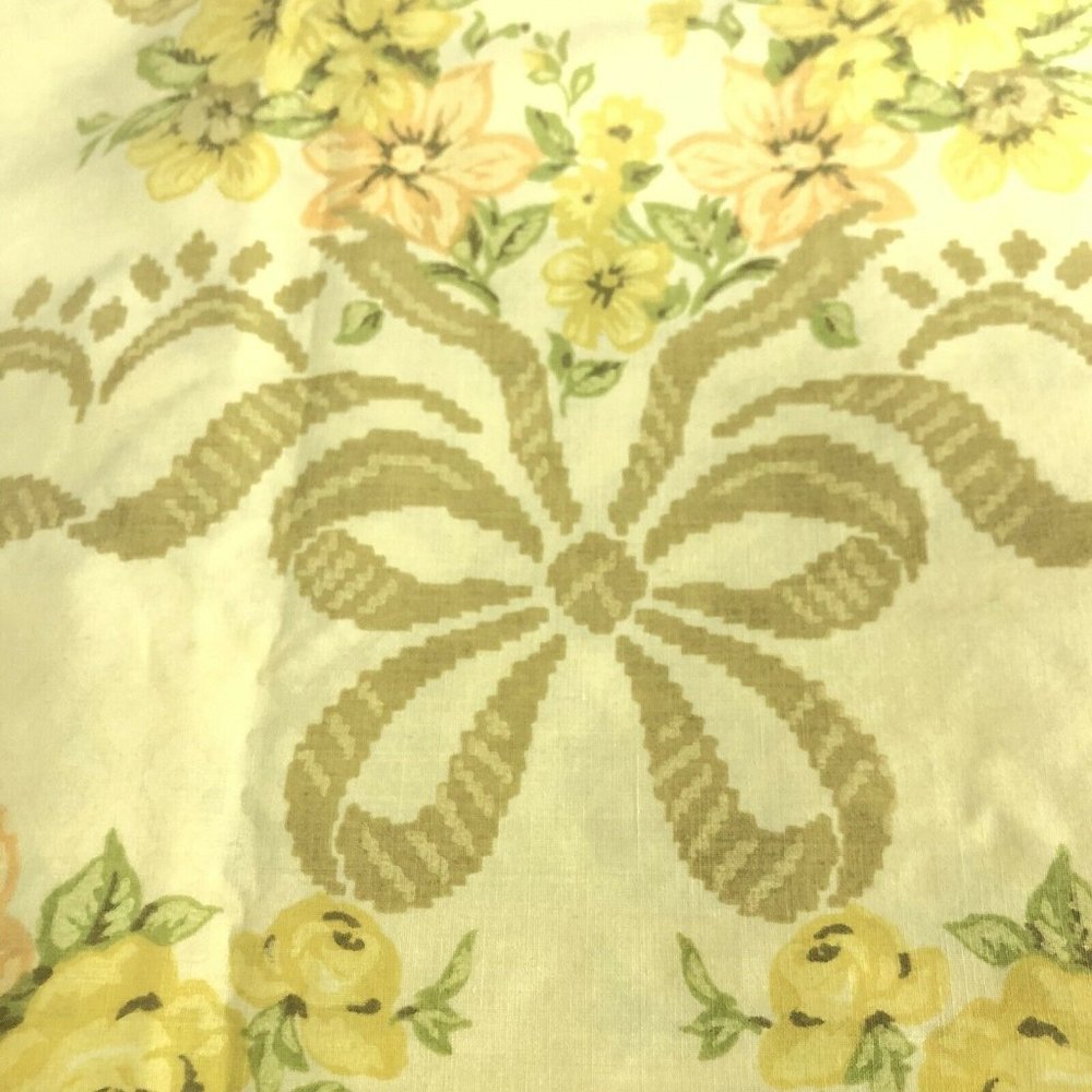 Vtg Percale Yellow Floral Twin Flat Sheet w/ Standard Pillowcase Cottagecore - Picture 2 of 6
